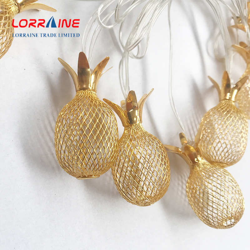 10-Light 12.5Ft Gold Metal Mesh Pineapple Solar light string  Lights